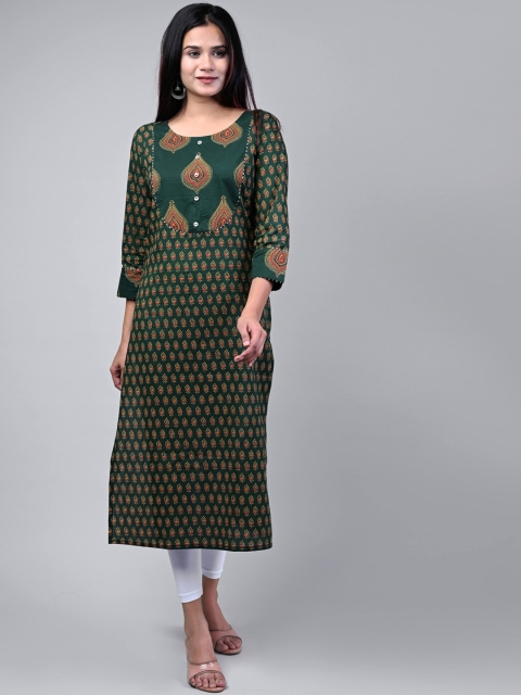 

Swasti Women Green Ethnic Motifs Printed Thread Work Floral Kurta