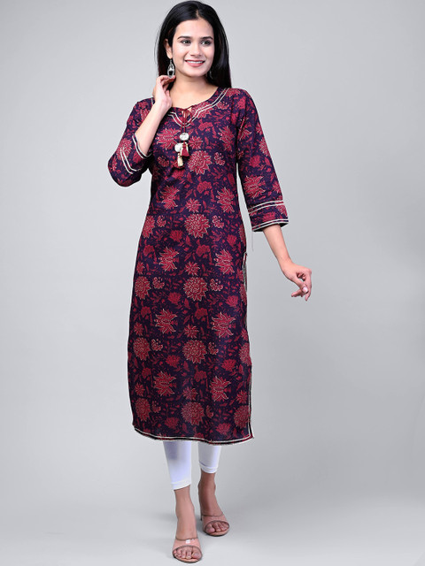 

Swasti Women Maroon Floral Printed Patchwork Floral Kurta