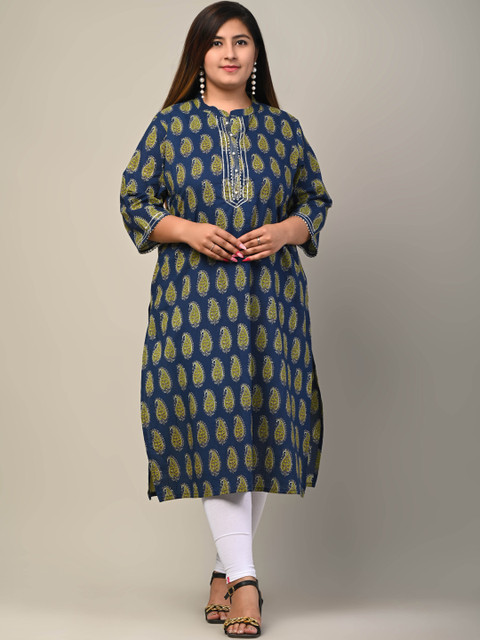 

Swasti Women Blue Ethnic Motifs Printed Flared Sleeves Floral Kurta
