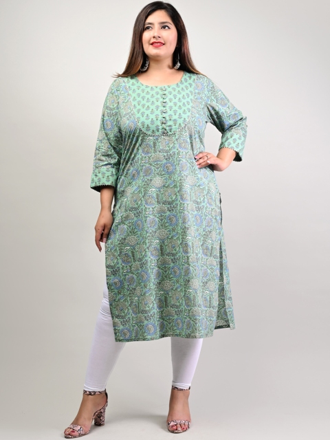 

Swasti Women Green Printed Patchwork Floral Kurta