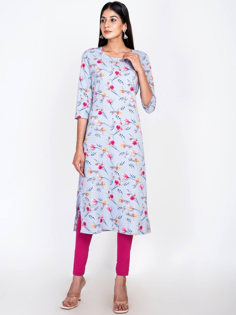 

Swasti Women Grey Floral Printed Flared Sleeves Mirror Work Floral Kurta