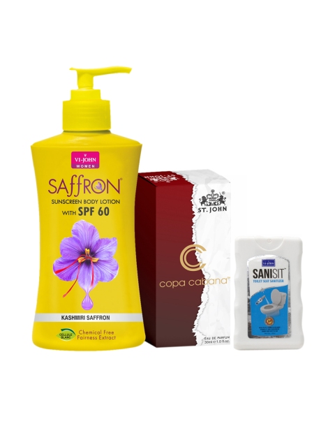

VI-JOHN Set of 3 Copa Cabana Perfume-30 ml + Sunscreen Lotion-250 ml & Sanitizer Gift Set, Multi