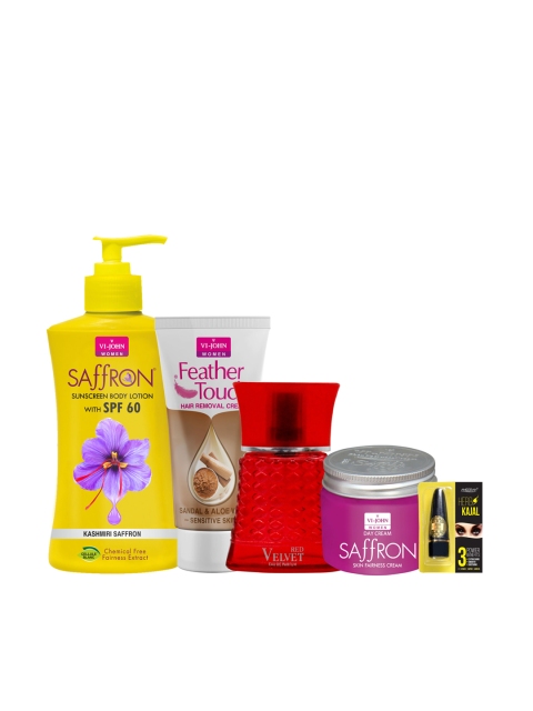 

VI-JOHN Sandal Hair Removal Cream , Saffron Day Cream , Sunscreen Lotion , Red Velvet Perfume and Kajal Beauty Gift Se, Multi