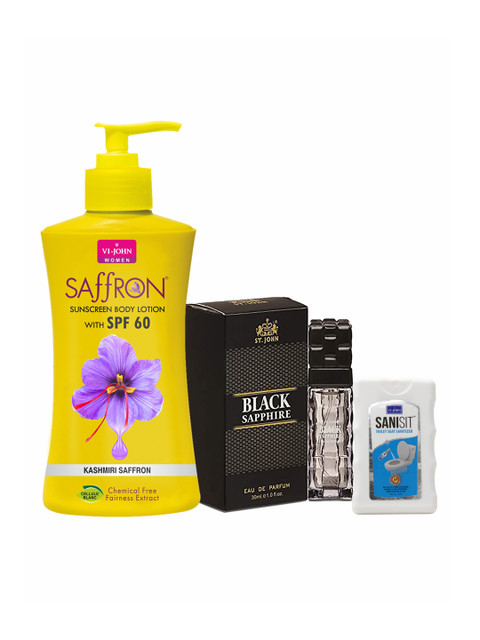 

VI-JOHN Black Sapphire Perfume, Sunscreen & Toilet Seat Sanitizer Spray Beauty Gift Set, Multi