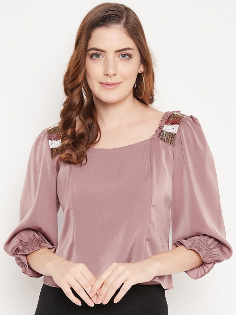 

Madame Brown Solid Cuffed Sleeved Top
