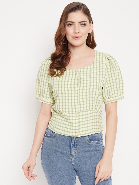 

Madame Women Green Checked Styled Back Top