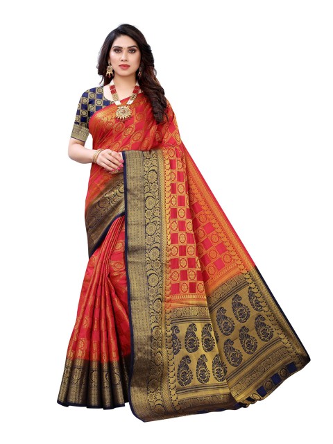 

AADVIKA Pink & Blue Woven Design Zari Banarasi Saree