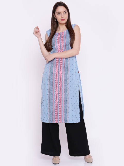 

Span Women Blue Printed A-Line Kurta
