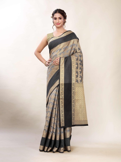 

AADVIKA Grey & Black Woven Design Zari Banarasi Saree