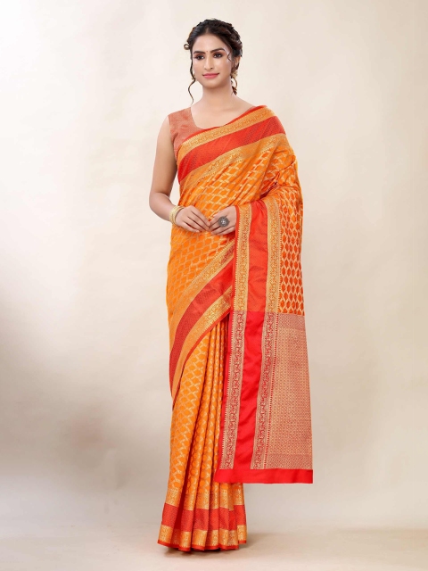 

AADVIKA Yellow & Orange Woven Design Zari Banarasi Saree