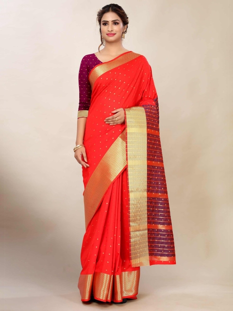 

AADVIKA Red & Orange Woven Design Zari Banarasi Saree