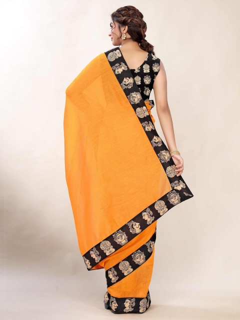 

AADVIKA Orange & Black Woven Design Zari Banarasi Saree
