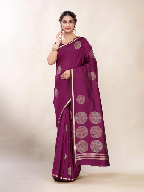 

AADVIKA Purple & Gold-Toned Woven Design Zari Banarasi Saree