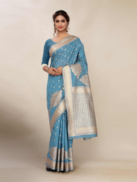 

AADVIKA Blue Woven Design Zari Banarasi Saree