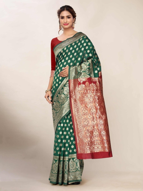 

AADVIKA Green & Maroon Woven Design Zari Banarasi Saree