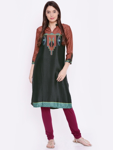 

Span Women Black Printed Straight Kurta