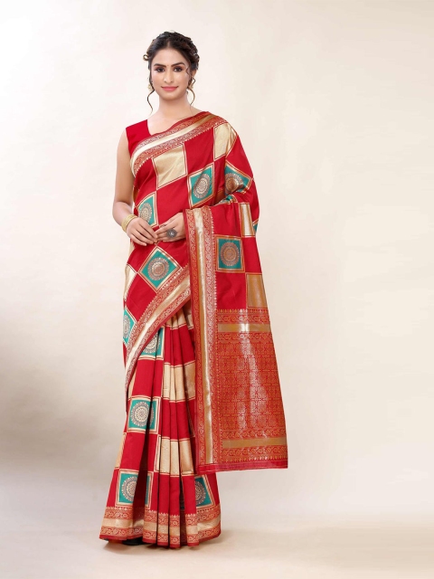 

AADVIKA Maroon & Blue Woven Design Banarasi Saree