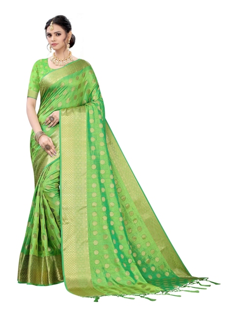 

AADVIKA Green & Gold-Toned Woven Design Zari Ready to Wear Banarasi Saree
