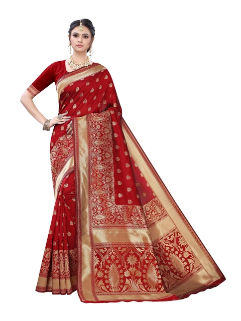 

AADVIKA Red & Gold-Toned Woven Design Zari Banarasi Saree