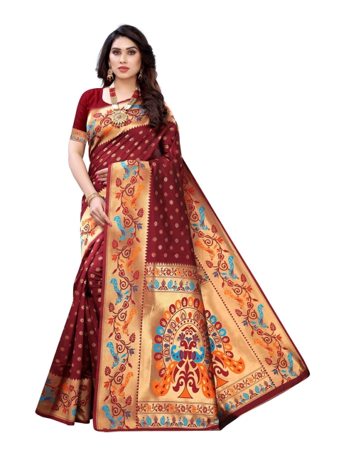 

AADVIKA Maroon & Gold-Toned Woven Design Banarasi Saree