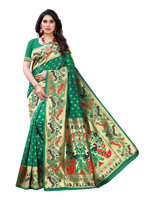 

AADVIKA Green & Red Woven Design Zari Banarasi Saree