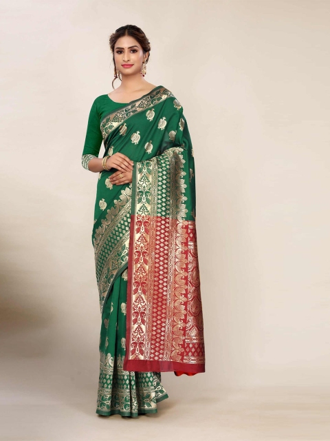 

AADVIKA Green & Maroon Woven Design Banarasi Saree