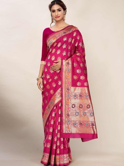 

AADVIKA Pink & Gold-Toned Woven Design Zari Banarasi Saree