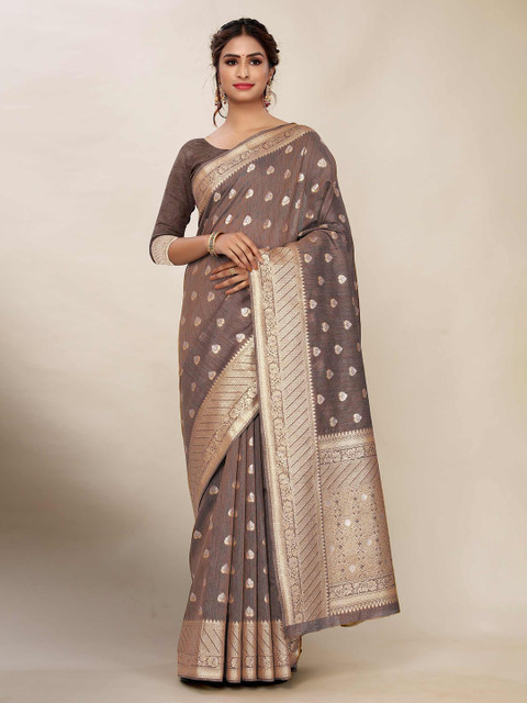 

AADVIKA Beige & Gold-Toned Woven Design Zari Banarasi Saree