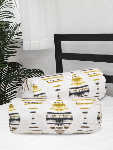 

Clasiko Set Of 2 Black & Brown Striped 220 TC Cotton Bolster Covers, White