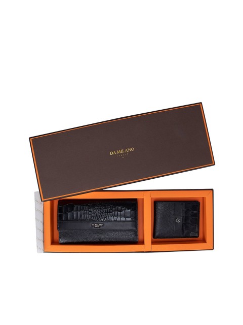 

Da Milano Women Set Of 2 Black Textured Leather Accessory Gift Set
