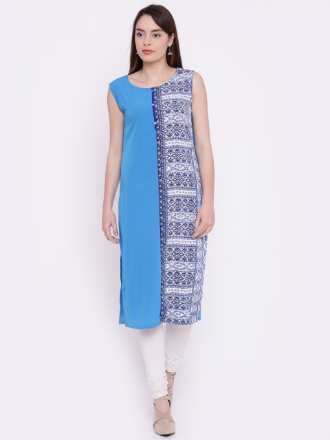 

Span Women Blue Printed Straight Kurta