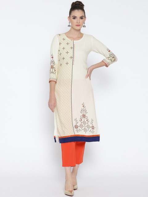 

Span Women Off-White Printed A-Line Kurta