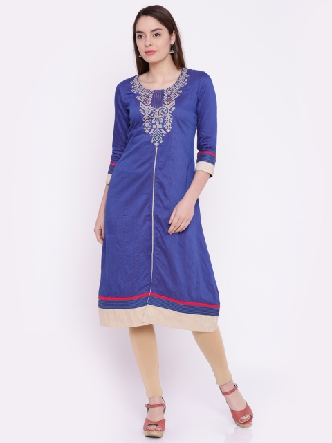 

Span Women Blue Yoke Design A-Line Kurta
