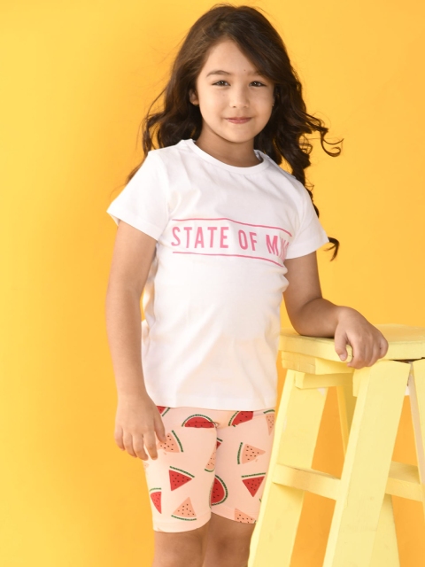 

Anthrilo Girls Pink & Peach-Coloured Printed T-shirt with Shorts