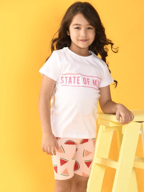 

Anthrilo Girls Pink & Peach-Coloured Printed T-shirt with Shorts