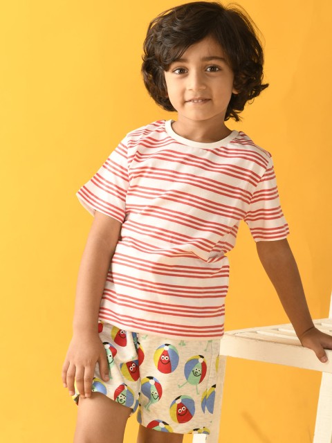 

Anthrilo Boys Red & Yellow Striped T-shirt with Shorts