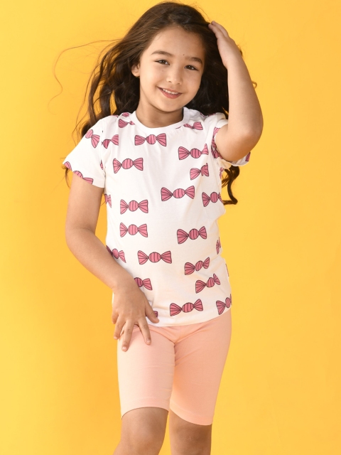 

Anthrilo Girls Peach-Coloured & Pink Printed T-shirt with Shorts