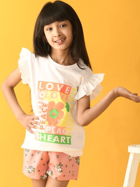 

Anthrilo Girls White & Pink Printed T-shirt with Shorts