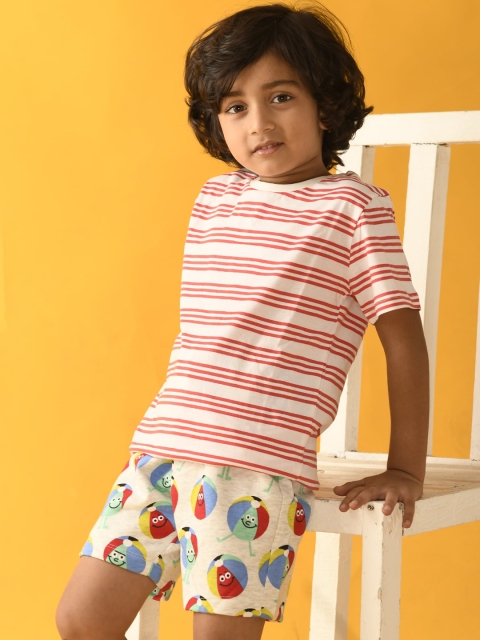 

Anthrilo Boys Red & Yellow Striped Pure Cotton T-shirt with Shorts