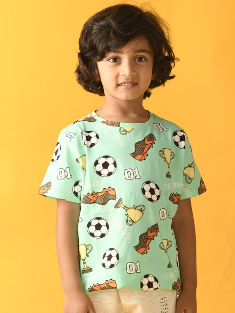 

Anthrilo Boys Green & Cream-Coloured Printed T-shirt with Shorts