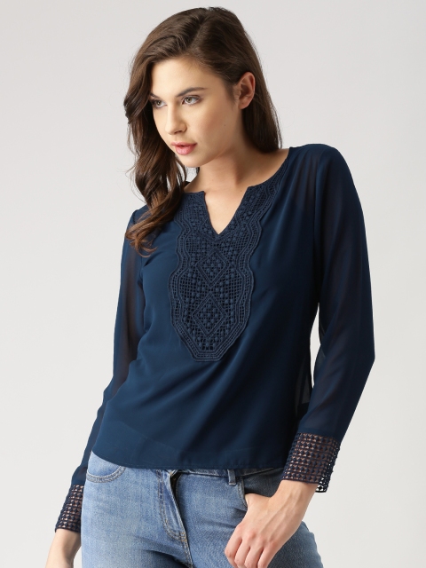 

Marie Claire Women Navy Solid Sheer Top, Navy blue