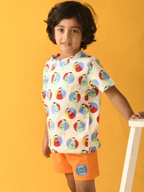 

Anthrilo Boys White & Orange Printed T-shirt with Shorts