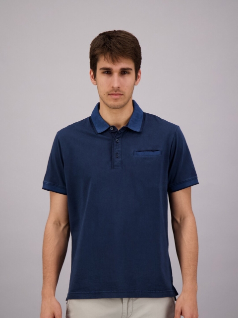 

FREESOUL Men Blue Polo Collar T-shirt