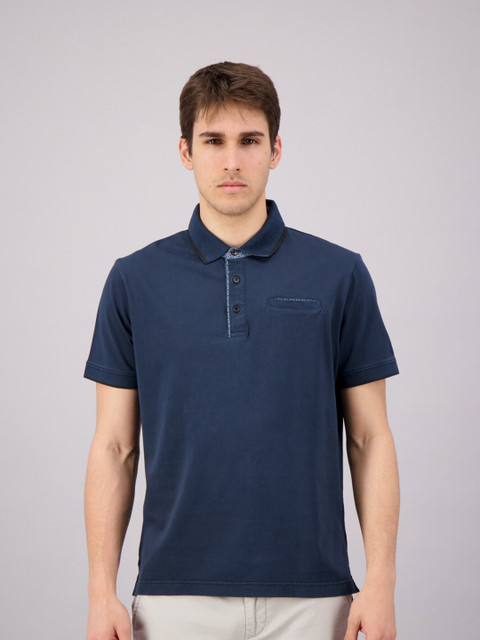 

FREESOUL Men Blue Polo Collar Cotton T-shirt