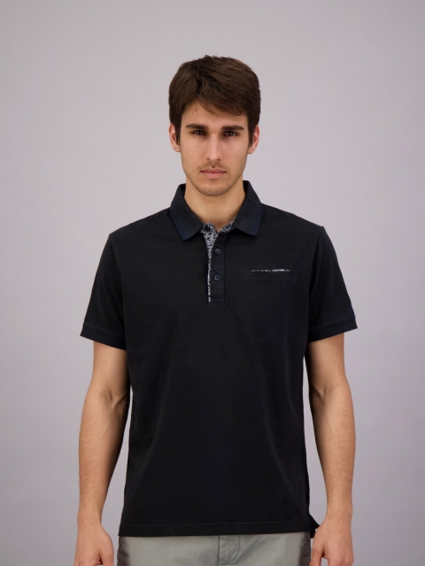 

FREESOUL Men Black Polo Collar Cotton T-shirt