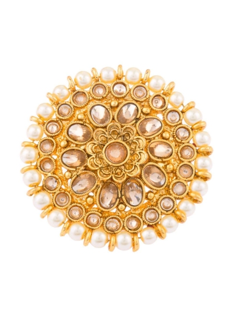 

Efulgenz Gold-Plated & White Crystal Stone-Studded Finger Ring