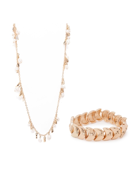 

Lilly & sparkle Gold-Plated White Pearl Beaded Necklace & Bracelet Jewelry Set