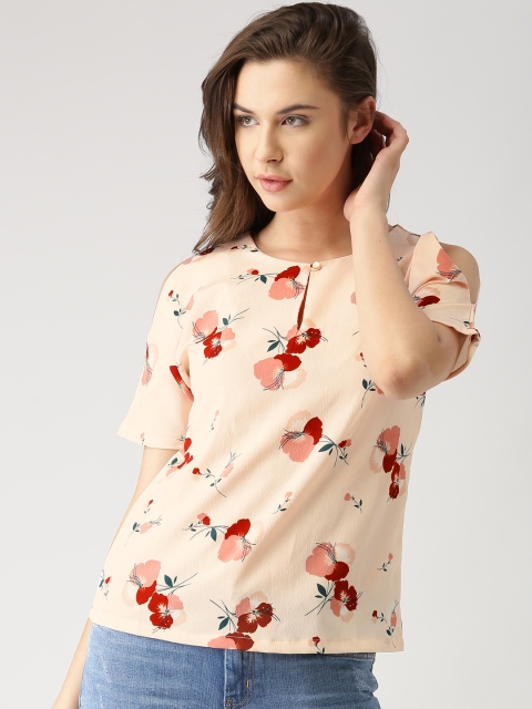 

Marie Claire Women Peach-Coloured Printed Top