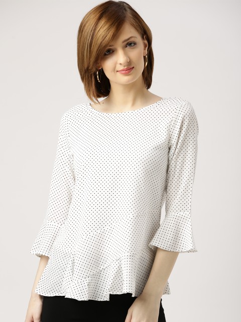 

Marie Claire Women White Dot Print A-Line Top