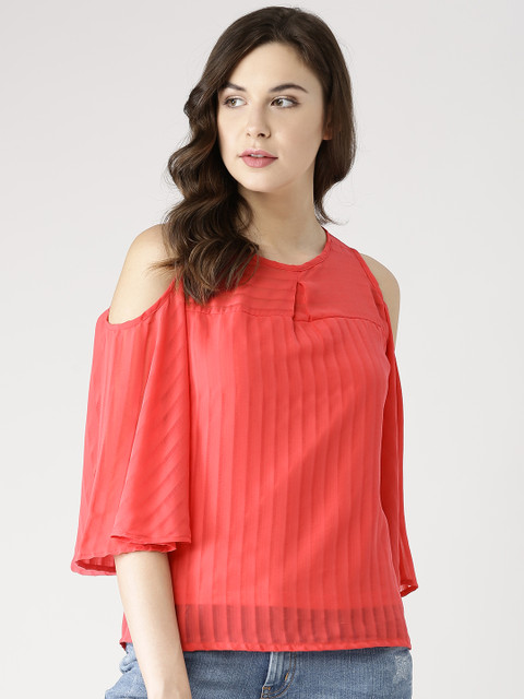 

Marie Claire Women Red Self-Striped Top